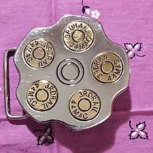 Silver and Gold Revolver Belt Buckle